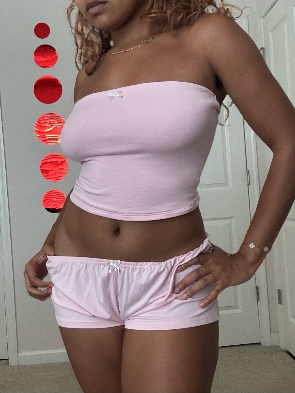 Women’s Light Pink Strapless Lounge Tube Top & Shorts Set
